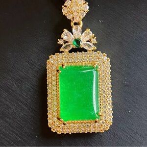 Certified Icy Green Silver 925 Natural A JADE Jadeite pendant Rectangle 1142